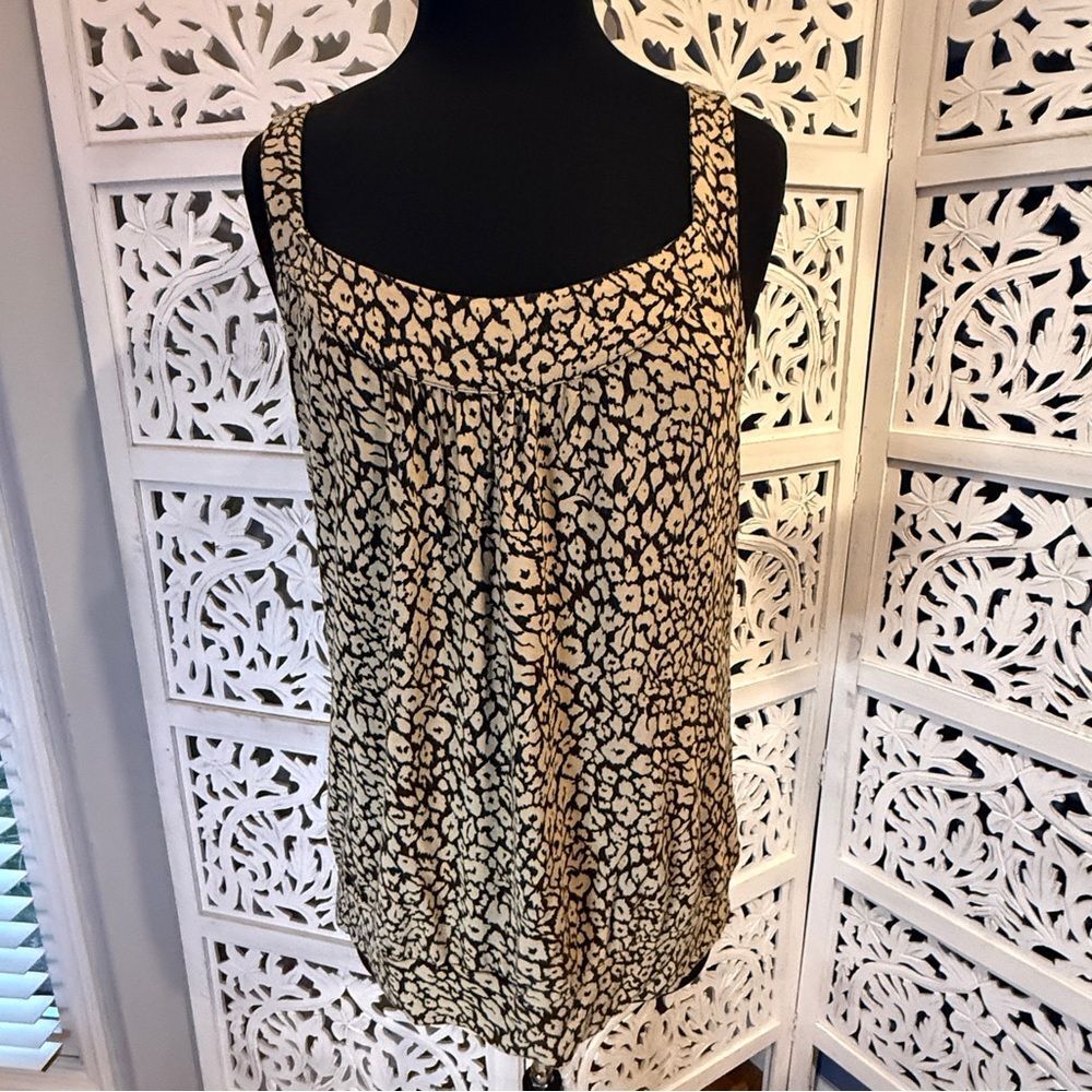 Michael Kors Beige and Black Printed Sleeveless Camisole Sz L